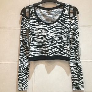 ASOS Noisy May Cold Shoulder Zebra Crop Top